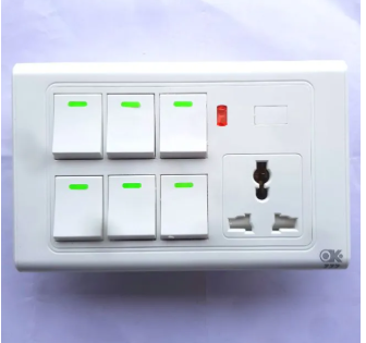 OK 6 Gang Switch Board with Socket, Indicator & Fan Dimmer Provision â€“ 3Ã—5 Size, Electric Switch Panel for Home & Office By Shanti Electric